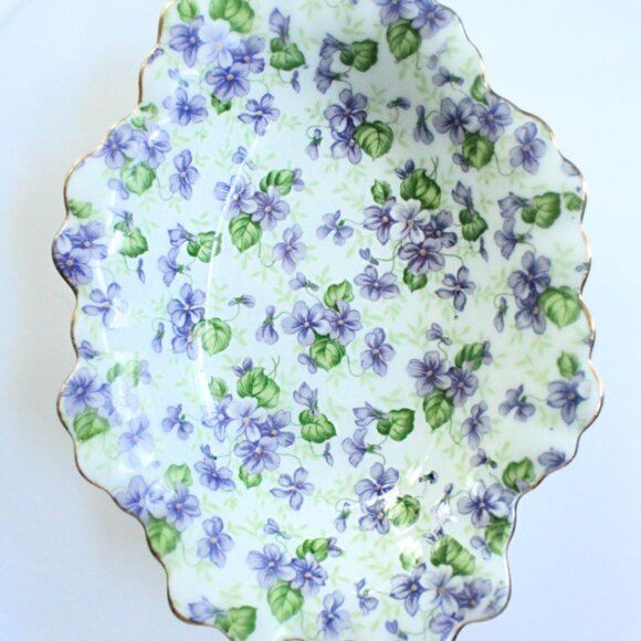 Vintage Lefton China/Hand Painted Candy Dish/Violet Flowers - Picture 1 of 2